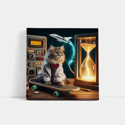 Scientist Cat on Skateboard Time Machine