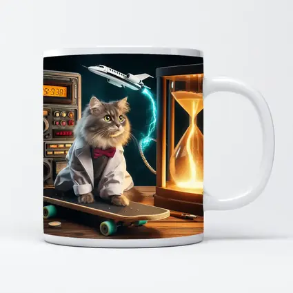 Scientist Cat on Skateboard Time Machine
