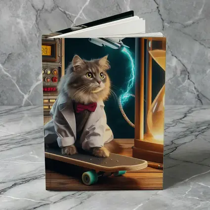 Scientist Cat on Skateboard Time Machine