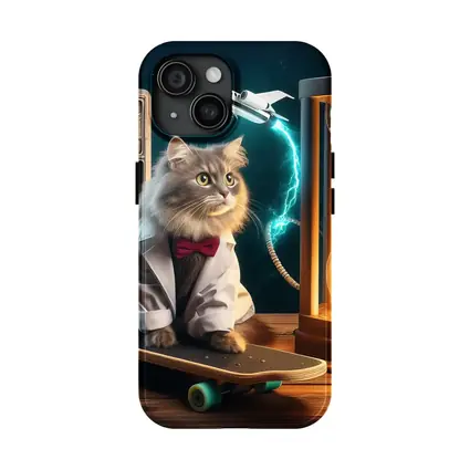 Scientist Cat on Skateboard Time Machine
