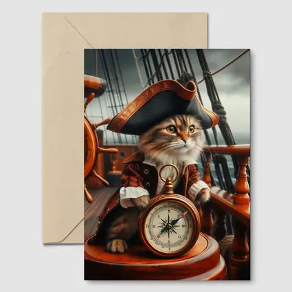Pirate Cat Captain On Sailing Ship