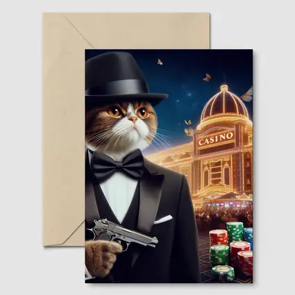 Tuxedo Cat Spy Casino Night Scene