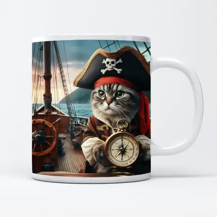 Pirate Cat With Compass On Ship