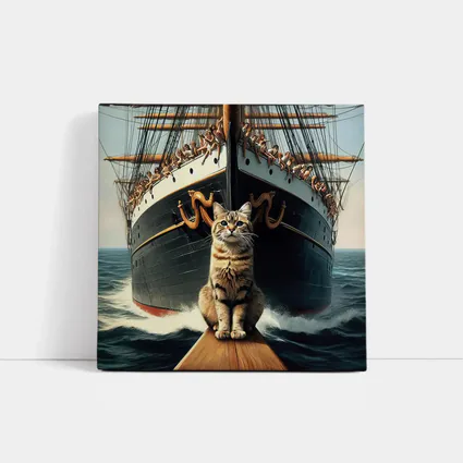 Cat Sitting On Ship Bow Ocean Waves