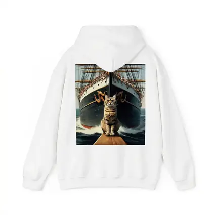 Cat Sitting On Ship Bow Ocean Waves