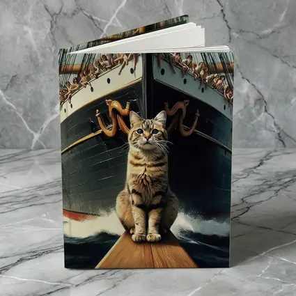 Cat Sitting On Ship Bow Ocean Waves