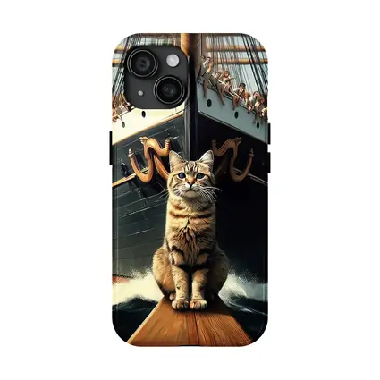Cat Sitting On Ship Bow Ocean Waves