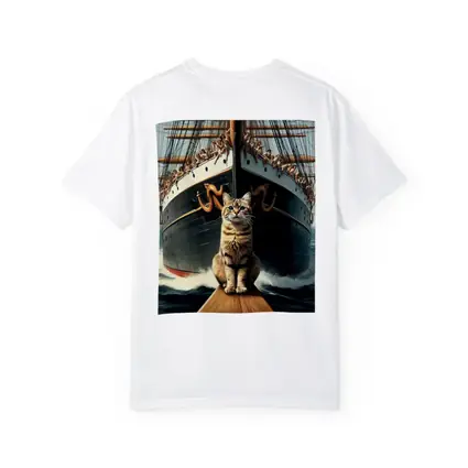 Cat Sitting On Ship Bow Ocean Waves