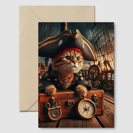 Pirate Cat on Ship Deck Treasure Chest