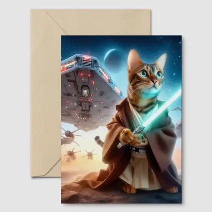 Jedi Cat Lightsaber Space Battle Scene