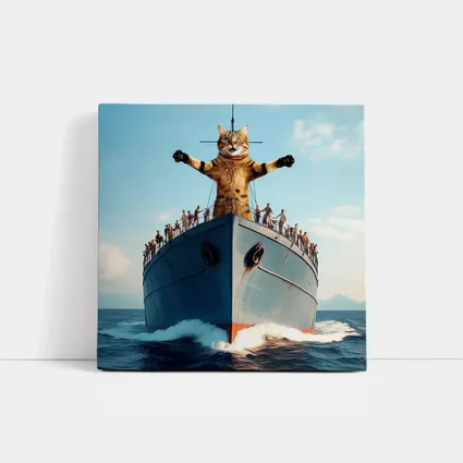 Giant Cat Posing on Ship Bow Ocean
