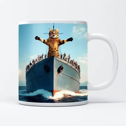 Giant Cat Posing on Ship Bow Ocean