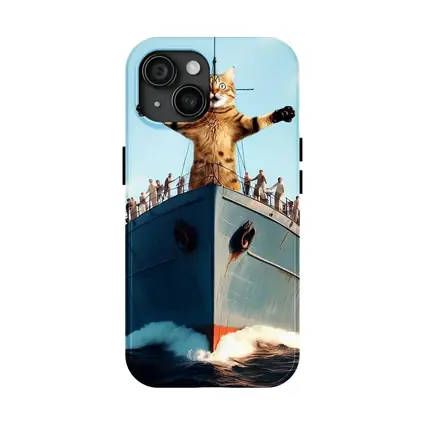 Giant Cat Posing on Ship Bow Ocean