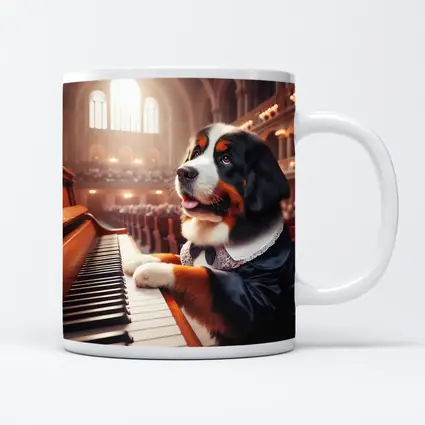 Bernese Mountain Dog Playing Piano Concert Hall