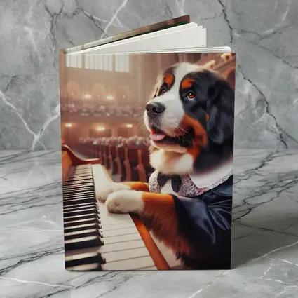 Bernese Mountain Dog Playing Piano Concert Hall