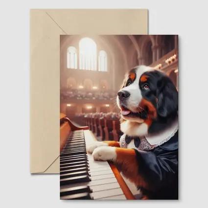 Bernese Mountain Dog Playing Piano Concert Hall