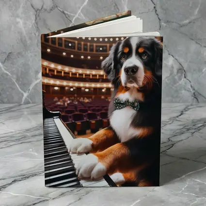 Bernese Mountain Dog Playing Piano Concert Hall