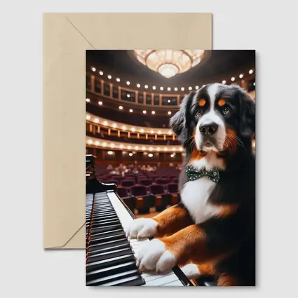 Bernese Mountain Dog Playing Piano Concert Hall