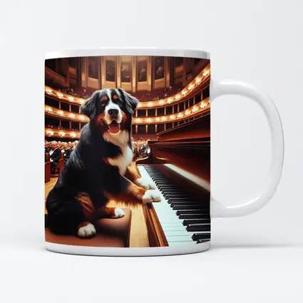Bernese Mountain Dog Playing Piano Concert Hall