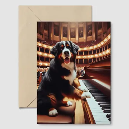Bernese Mountain Dog Playing Piano Concert Hall