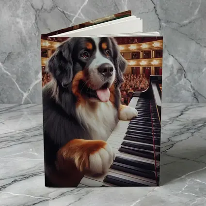 Bernese Mountain Dog Playing Piano Concert Hall