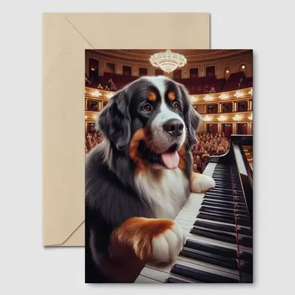 Bernese Mountain Dog Playing Piano Concert Hall
