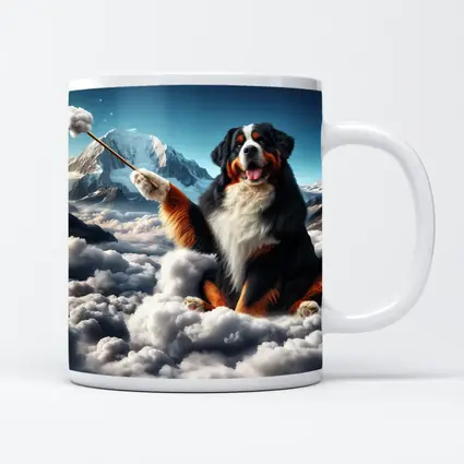 Bernese Mountain Dog Sitting On Clouds