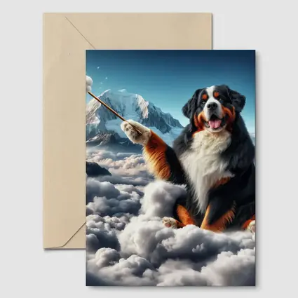 Bernese Mountain Dog Sitting On Clouds