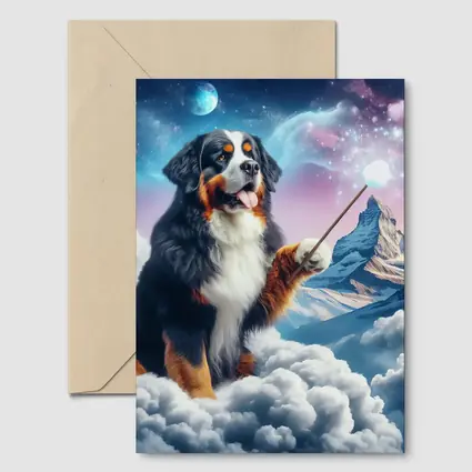 Bernese Mountain Dog Wizard Clouds Fantasy