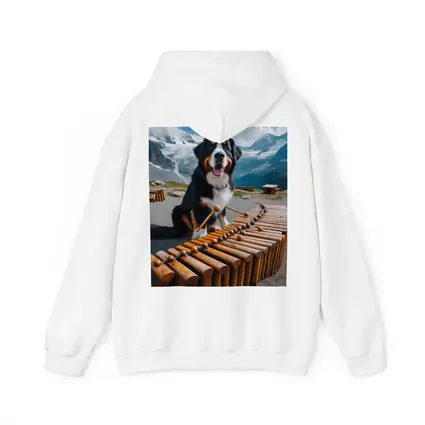Bernese Mountain Dog Playing Marimba Alpine Background