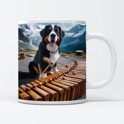 Bernese Mountain Dog Playing Marimba Alpine Background
