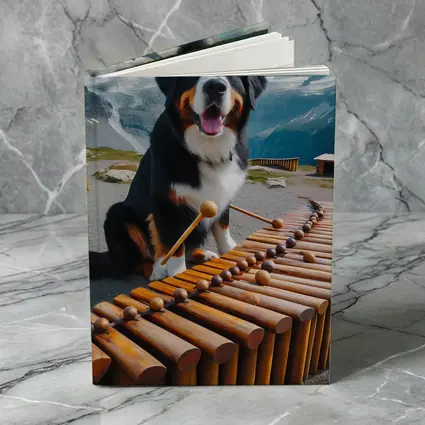 Bernese Mountain Dog Playing Marimba Alpine Background