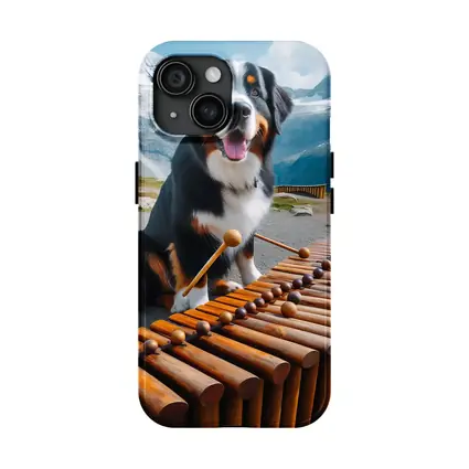 Bernese Mountain Dog Playing Marimba Alpine Background
