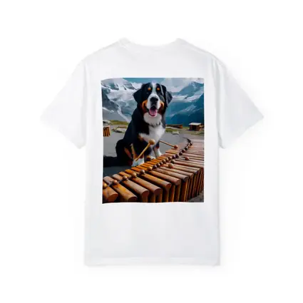 Bernese Mountain Dog Playing Marimba Alpine Background