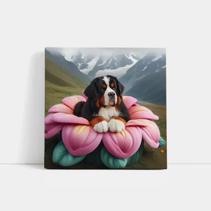 Bernese Mountain Dog Pink Flower Alpine Valley