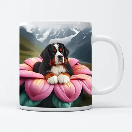Bernese Mountain Dog Pink Flower Alpine Valley