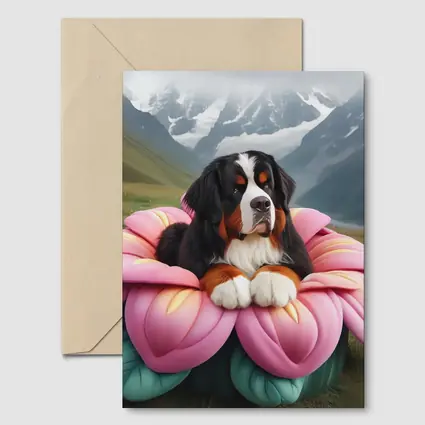 Bernese Mountain Dog Pink Flower Alpine Valley