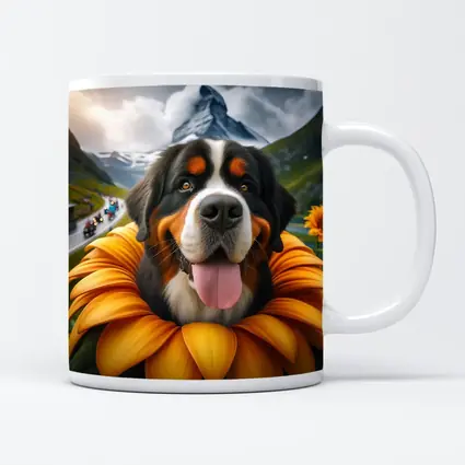 Bernese Mountain Dog Sunflower Alpine Background
