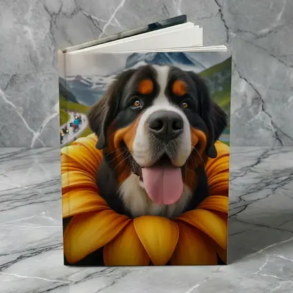 Bernese Mountain Dog Sunflower Alpine Background