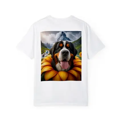 Bernese Mountain Dog Sunflower Alpine Background