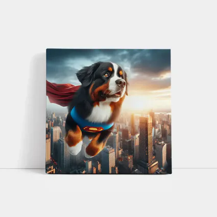 Bernese Mountain Dog Superman Flying City