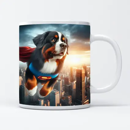 Bernese Mountain Dog Superman Flying City