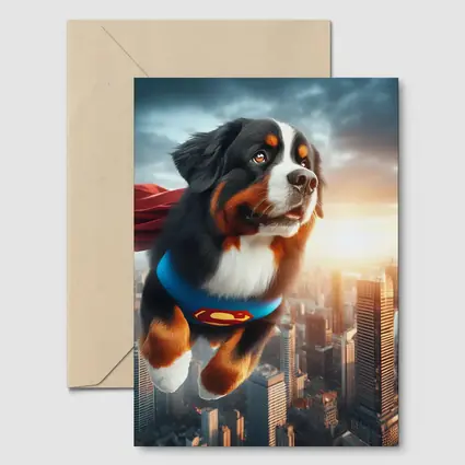 Bernese Mountain Dog Superman Flying City