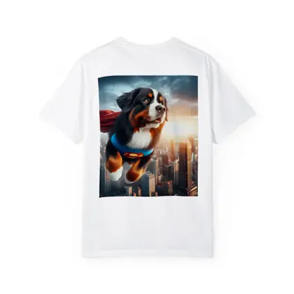 Bernese Mountain Dog Superman Flying City