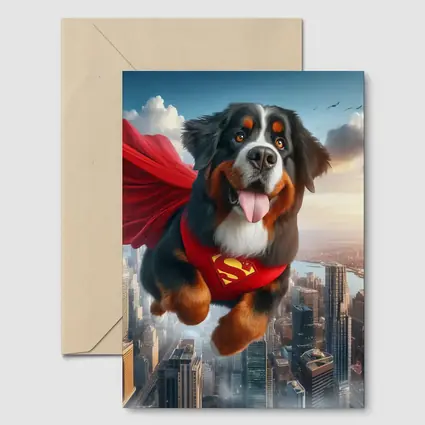 Bernese Mountain Dog Superhero Flying City
