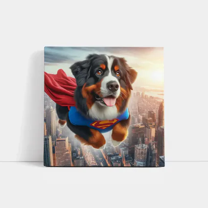 Bernese Mountain Dog Superhero Flying City