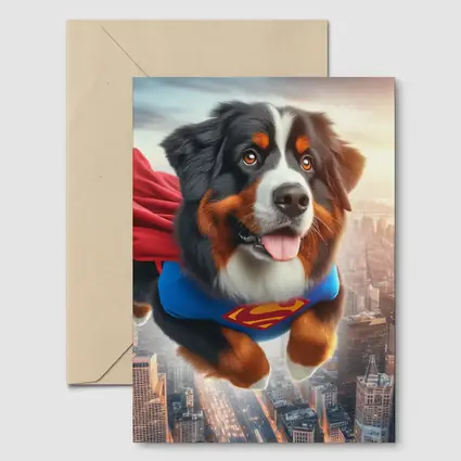 Bernese Mountain Dog Superhero Flying City