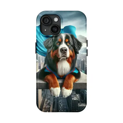 Bernese Mountain Dog Superhero City Skyline