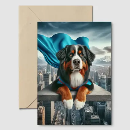 Bernese Mountain Dog Superhero City Skyline