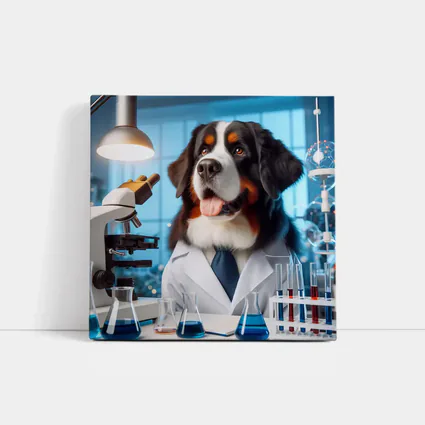 Bernese Mountain Dog Scientist Laboratory Setting